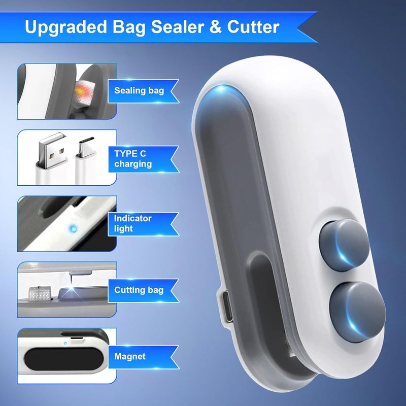 COMTAR 2 in 1 Mini Bag Sealer Rechargeable Chip Bag Sealer with Cutter, Portable USB C Heat Sealer Resealer Machine for Chip, Plastic Bags Heat Seal Tool for Snacks (For Home&Kitchen √ Pet √) - Image 3
